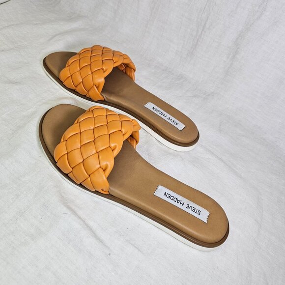 Paislee Braided Vegan Leather Orange Slip On Open Toe Slide Sandals Slippers 8 - Picture 3 of 7